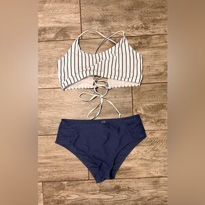 Striped Bikini Top and Blue Bottoms